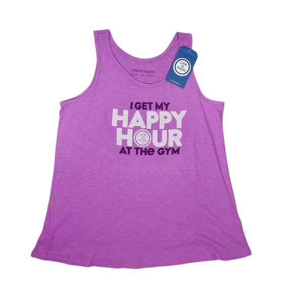 NEW LIFE IS GOOD Happy Hour At The Gym Breezy Tank Top Womens M Workout Tee - Picture 2 of 11